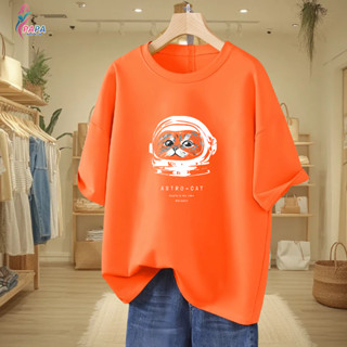【現貨】 臺灣出貨S-3XL貓咪印花200斤寬鬆oversize100%純棉t恤純棉 ins風 大碼夏季上衣204A