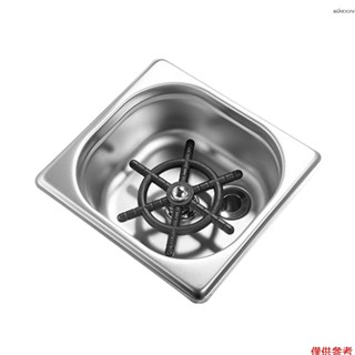 吧檯洗杯器帶排水導流槽 不鏽鋼自動高壓噴洗水槽嵌入式洗杯器帶進出水管 家用咖啡廳酒吧商用器具水槽配件 方形 銀色