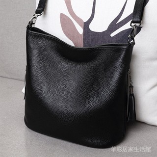 [新款]真皮水桶包小包包女包2025新款時尚百搭流蘇單肩包頭層牛皮斜挎包