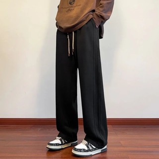 【HOT 本舖】男裝 春季衛褲男純色美式復古潮牌闊腿褲青少年垂感休閒長褲寬鬆百搭