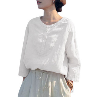 女式韓版休閒純色圓領九分袖襯衫