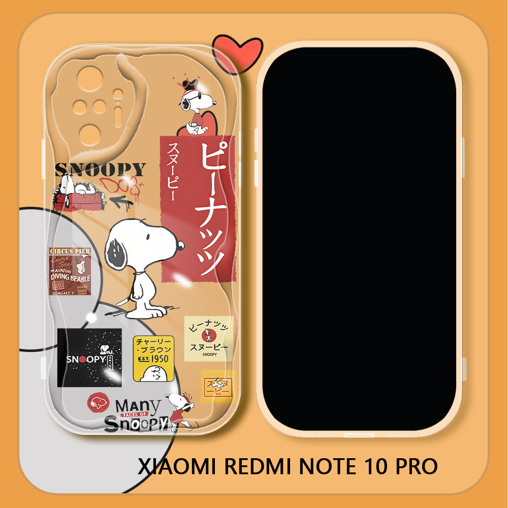 REDMI XIAOMI 適用於小米紅米 Note 10 Pro Max Note10 5G 卡通史努比標籤手機殼軟矽膠