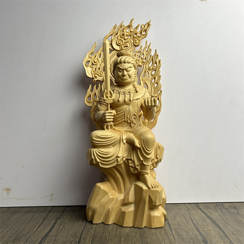 【現貨】檜木雕刻不動尊菩薩不動明王擺件佛像居家客廳電視櫃茶空間裝飾品