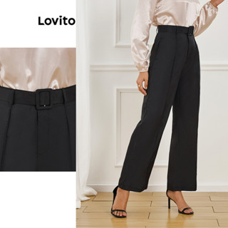 Lovito 女用優雅素色結構線條褶襉束搭配長褲 LBL10047