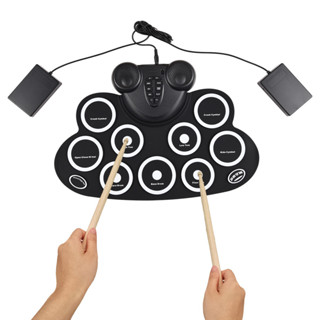 電子鼓組手捲鼓組帶鼓槌腳踏板 9 墊雙揚聲器可充電支持連接 MIDI 遊戲節日生日禮物練習墊鼓套件