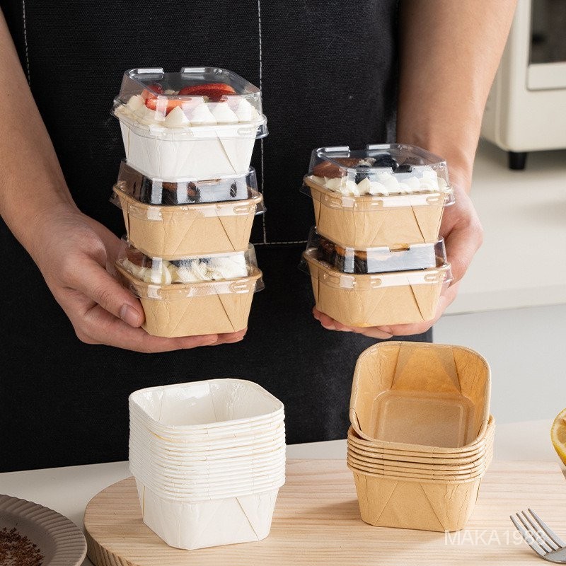 紙杯蛋糕模具方形一次性帶蓋烘焙紙託工具麵包包裝盒杯子棗糕烤箱