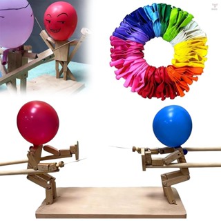 Uurig)氣球竹人對戰 100 個氣球手工木製擊劍木偶木製機器人對戰遊戲,適合 2 名玩家快節奏氣球戰鬥打氣球派對遊戲