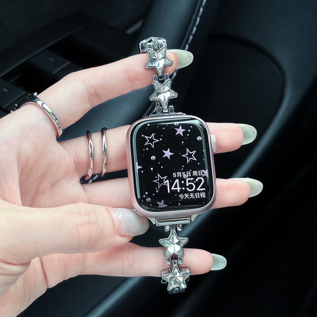 適用於Apple Watch 1-9代 SE Ultra2錶帶 滿天星鑲鑽金屬錶帶 新款時尚錶帶