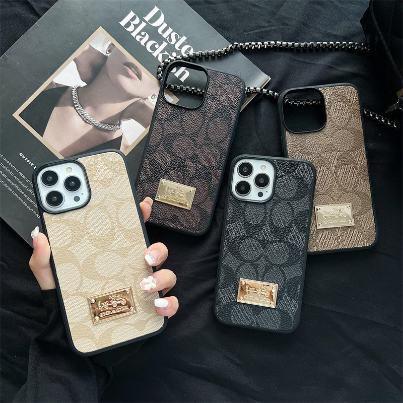 Cod 奢侈品牌金屬徽標外殼高品質皮革手機殼適用於 iPhone 15 11 12 13 14 Pro Max X XS