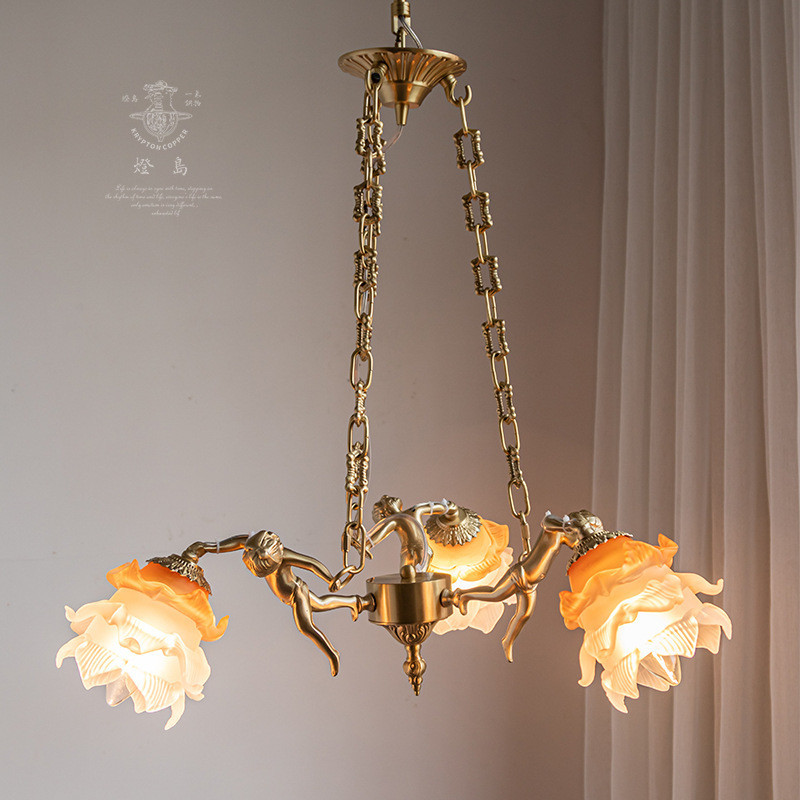 天使法式田園復古全銅臥室吊燈義大利中古風北歐美式餐廳客廳燈具