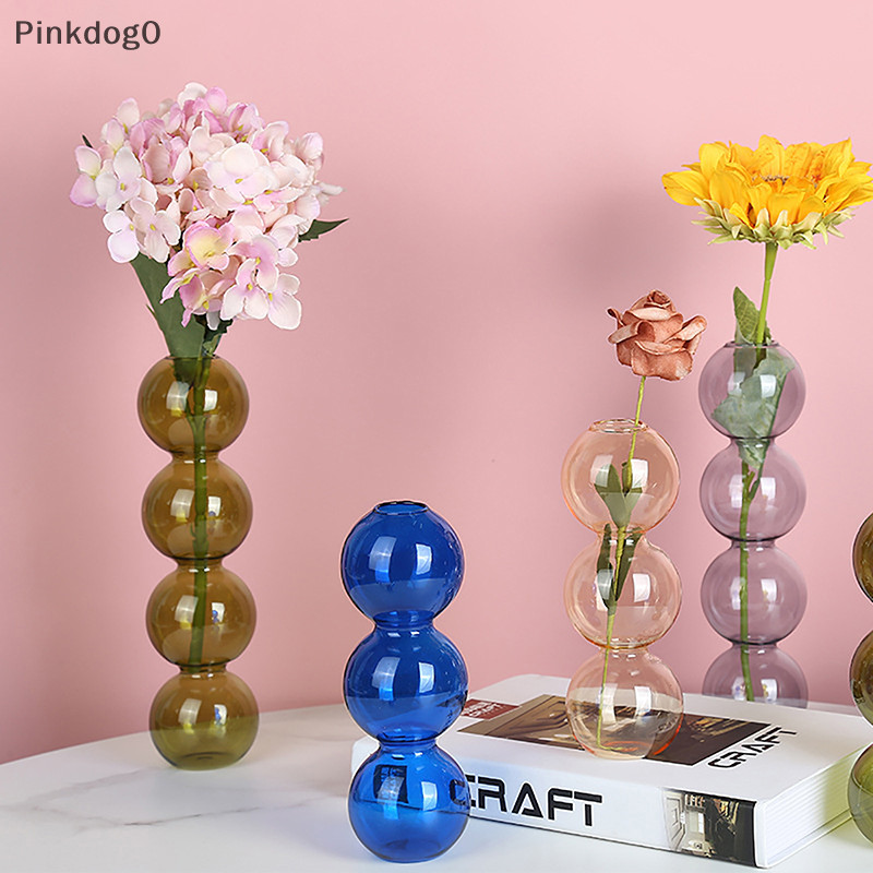 Pi 創意番茄棒氣泡花瓶簡約透明簡約家居裝飾客廳彩色玻璃球花瓶og