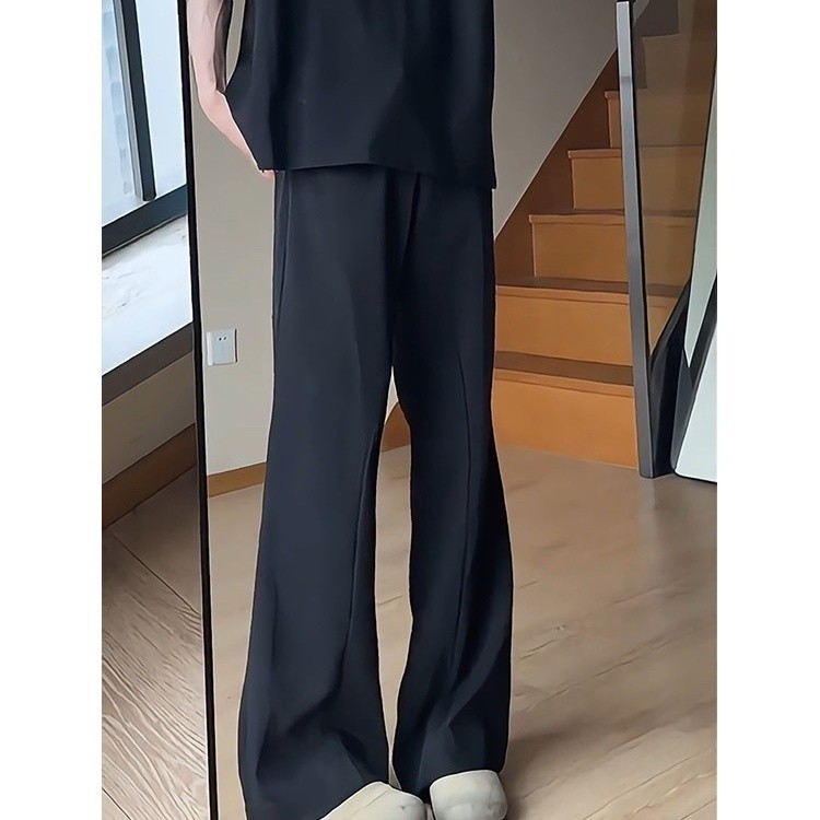 Massage slippers微喇叭西裝褲黑色西裝褲垂墜感高級感褲子高街緊身顯瘦顯高直筒褲潮現貨/2.27