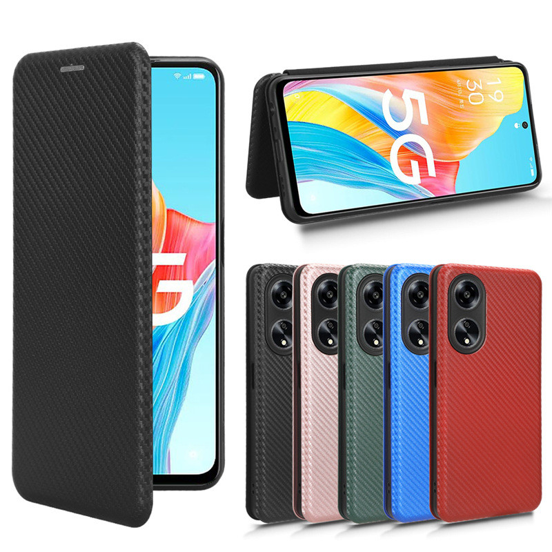 適用Oppo A1 5G保護套A98 5G手機殼翻蓋磁扣插卡復古耐磨耐髒碳纖維皮套素面色書本式手機殼