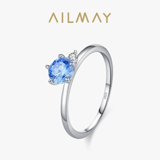 Ailmay 925 純銀海洋藍圓形鋯石戒指女士珠寶婚禮