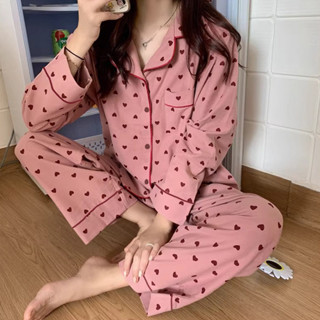🌸臺灣免運🌸新款ins寬鬆休閒睡衣女簡約甜美網紅長袖開衫少女家居兩件套批發🌸悠米