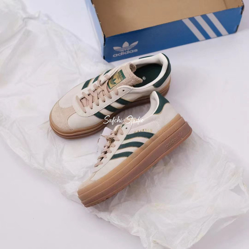 高版本 adidas Originals Gazelle BOLD W 白綠 厚底  ID7056