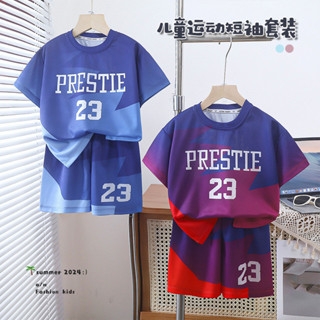 韓系男童套裝 夏季運動籃球服兒童網眼速乾短袖t恤 短褲 兩件套 中兒童足球訓練服 寬鬆運動套裝