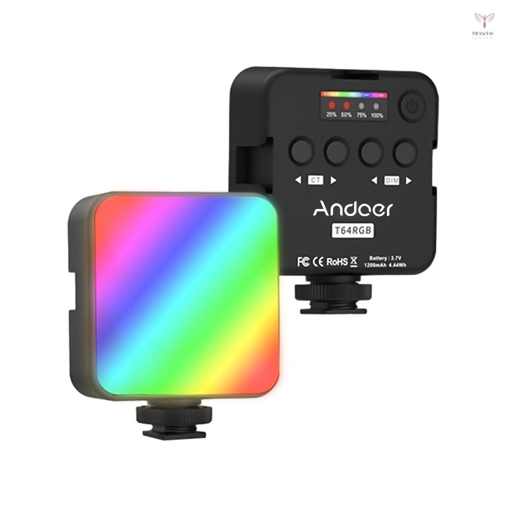 Andoer T64RGB 袖珍 Led 燈迷你視頻燈 RGB 攝影燈 2500K-9000K±200K 色溫 CRI≥