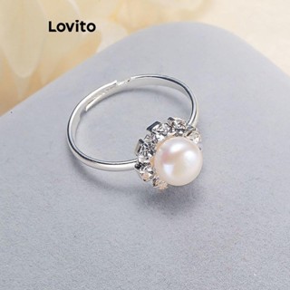 Lovito 女士優雅素色珍珠花朵戒指 LFA28317