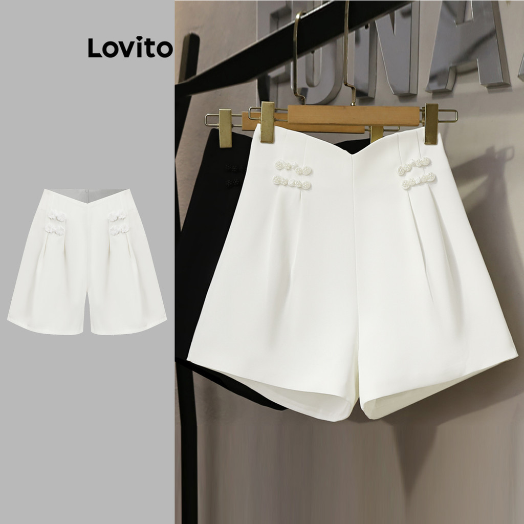 Lovito 女士休閒素色連結短褲 L82AD079