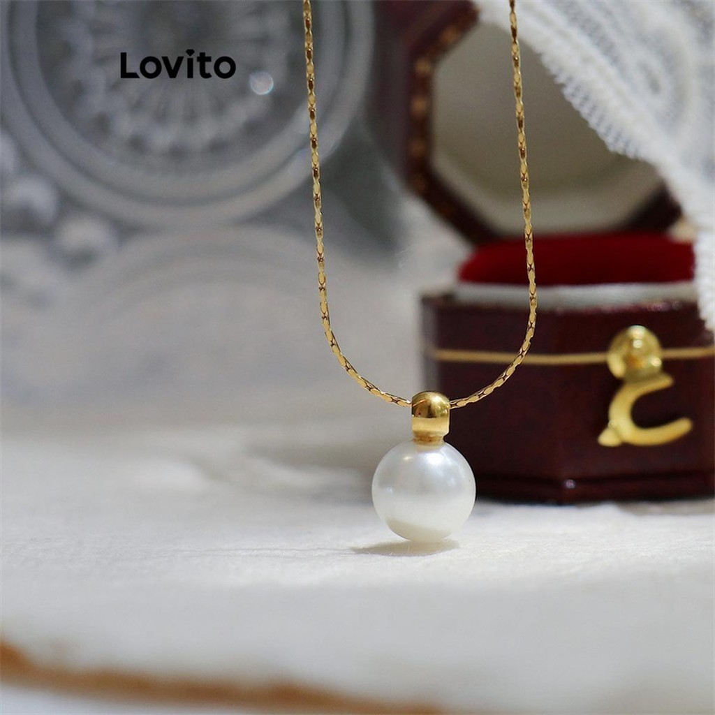 Lovito 女士休閒素色珍珠項鍊 LFA29251