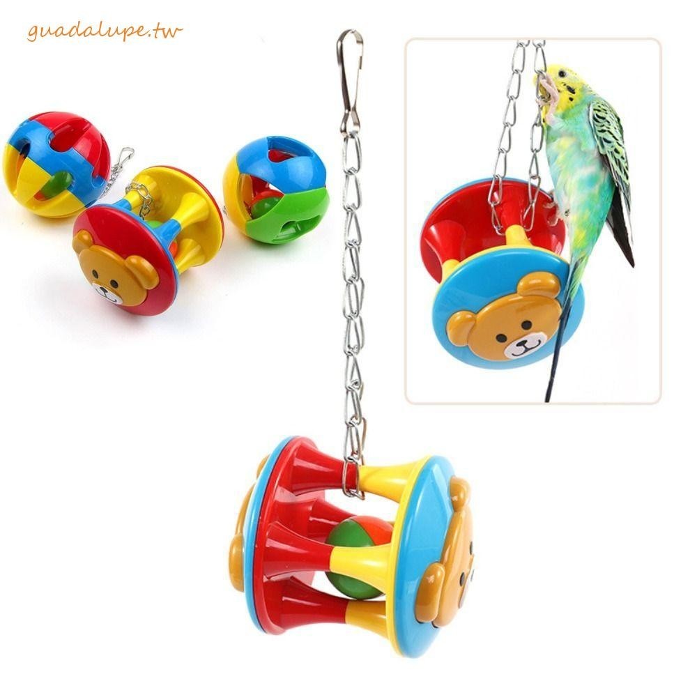 GUADALUPE鸚鵡球玩具,珠子鈴鐺塑料鸚鵡咀嚼玩具,帶鏈條色彩繽紛可愛小鳥互動玩具小鸚鵡