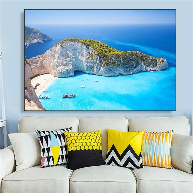 Zakynthos Island 希臘風景帆布畫 Navagio 海灘海景海洋海報和版畫牆藝術牆裝飾無框