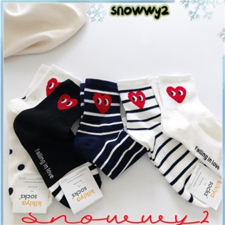 SNOWWY2女式襪子,韓版風格透氣圓點短襪,四季休閒氣缸可愛黑白條紋