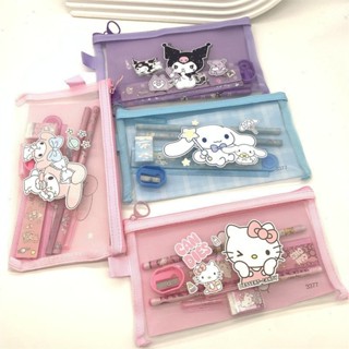 7 件套三麗鷗文具套裝動漫 Cinnamoroll Kuromi Hello Kitty 尺子卷筆刀鉛筆橡皮擦兒童學校用