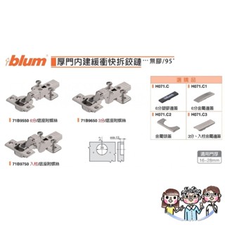 裝潢五金 附發票 Blum 厚門內建緩衝鉸鏈 緩衝鉸鍊 釘雙 後鈕 鉸鍊 吋15 取孔35mm 2孔