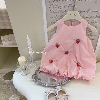 女寶寶洋裝小草莓女童洋裝超可愛女寶洋裝兒童洋裝百搭無袖連身裙花苞裙小孩洋裝