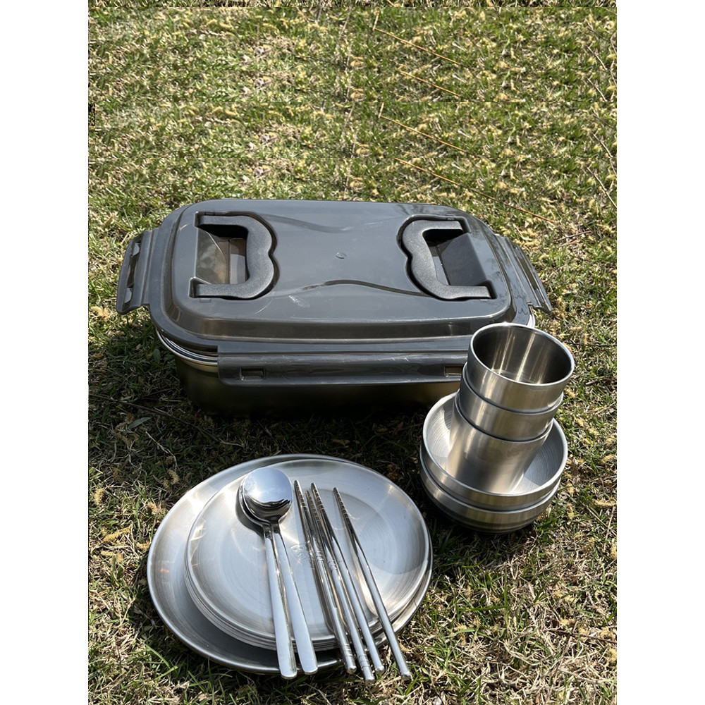 【露營炊具】304不鏽鋼戶外餐具套裝露營野餐廚具燒烤用具便攜碗筷盤碟杯子勺