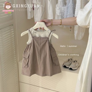 vikikids新品100-130 韓版 童裝 女童夏季洋裝 女童套裝套裝 兒童套裝 背心裙 2024兒童新款洋氣兒童吊