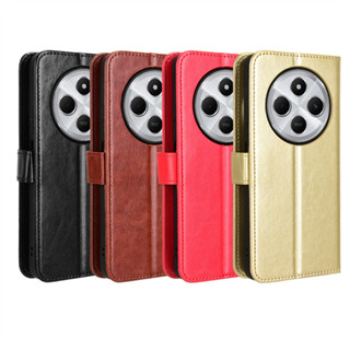 日本書本式側掀皮套 紅米14C手機殼Redmi 14C 4G手機皮套翻蓋插卡掛繩瘋馬紋14R保護套素面手機殼