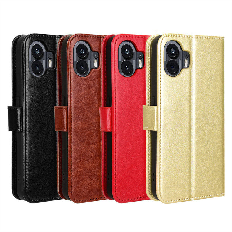 適用Nothing Phone 2手機殼插卡Phone2瘋馬紋手機皮套翻蓋掛繩錢
