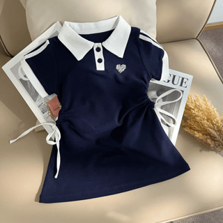 【全店免運】女童學院風抽繩POLO領短袖連衣裙2025夏季新品女小童洋氣休閒裙子