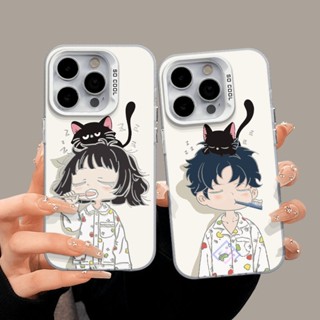 早安情侶14pro防摔iPhone16pro/16E手機殼11pro創意15pro保護殼12pro硬殼大孔13pro可愛