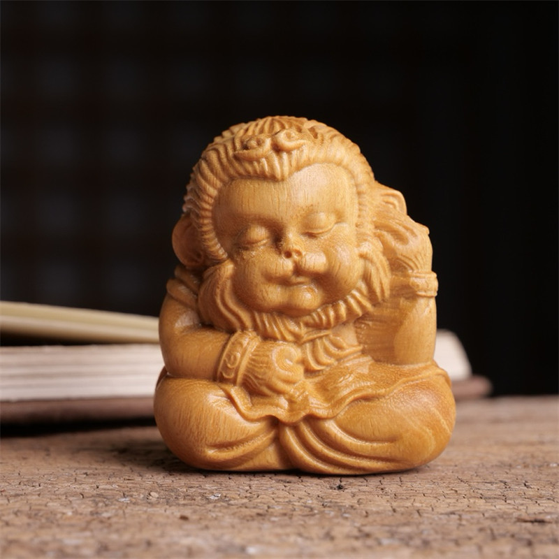 猴子 黃金檀木雕刻禪坐冥想悟空新款創意小悟空手辦收集裝飾品禮物擺件