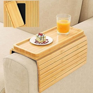 客廳沙發扶手竹木托盤便攜式沙發摺疊桌木質早餐盤托盤乾果零食盤
