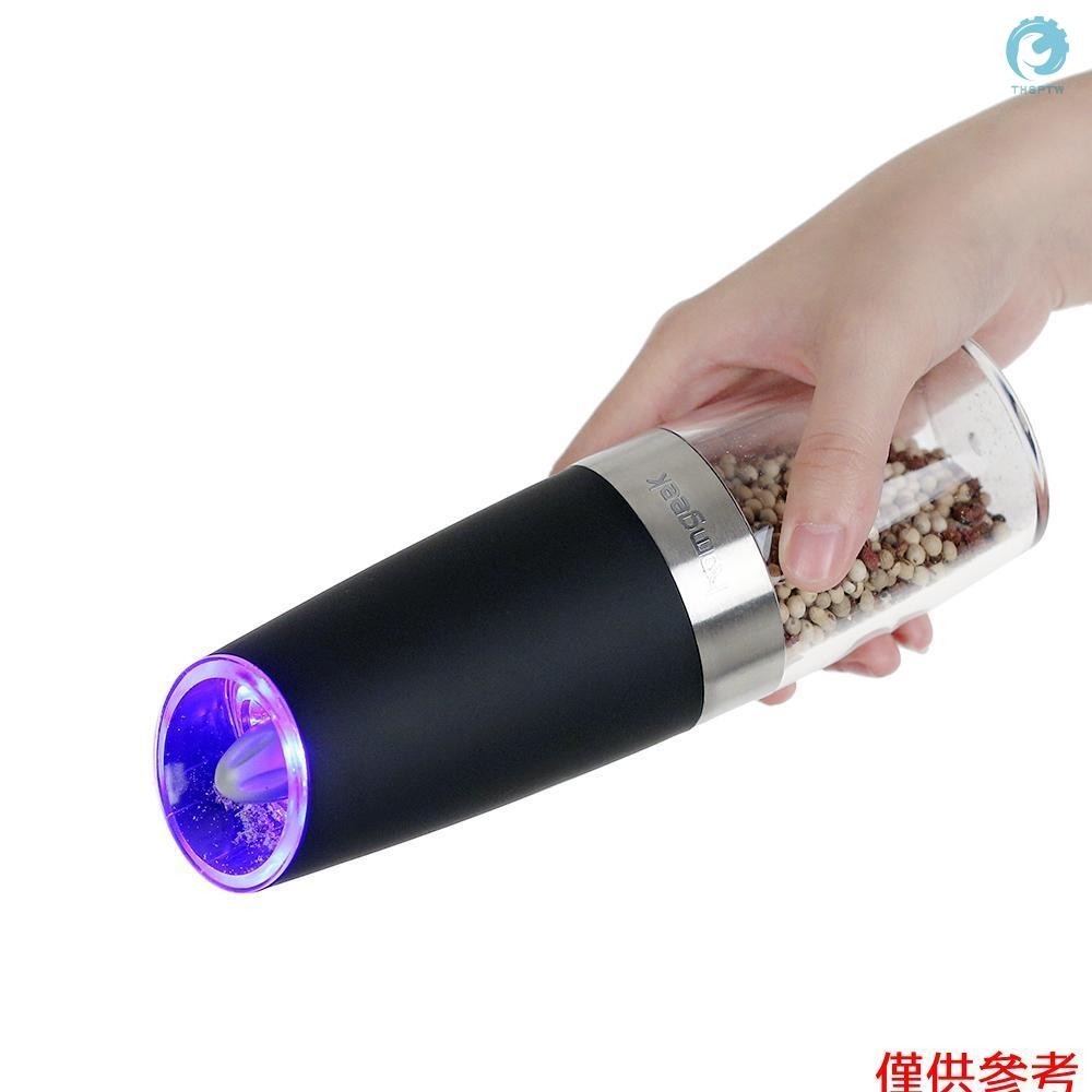 Homgeek 便攜式自動電動重力胡椒研磨機藍色 LED 燈鹽磨穆勒 BPA 免費廚房調味研磨工具黑色