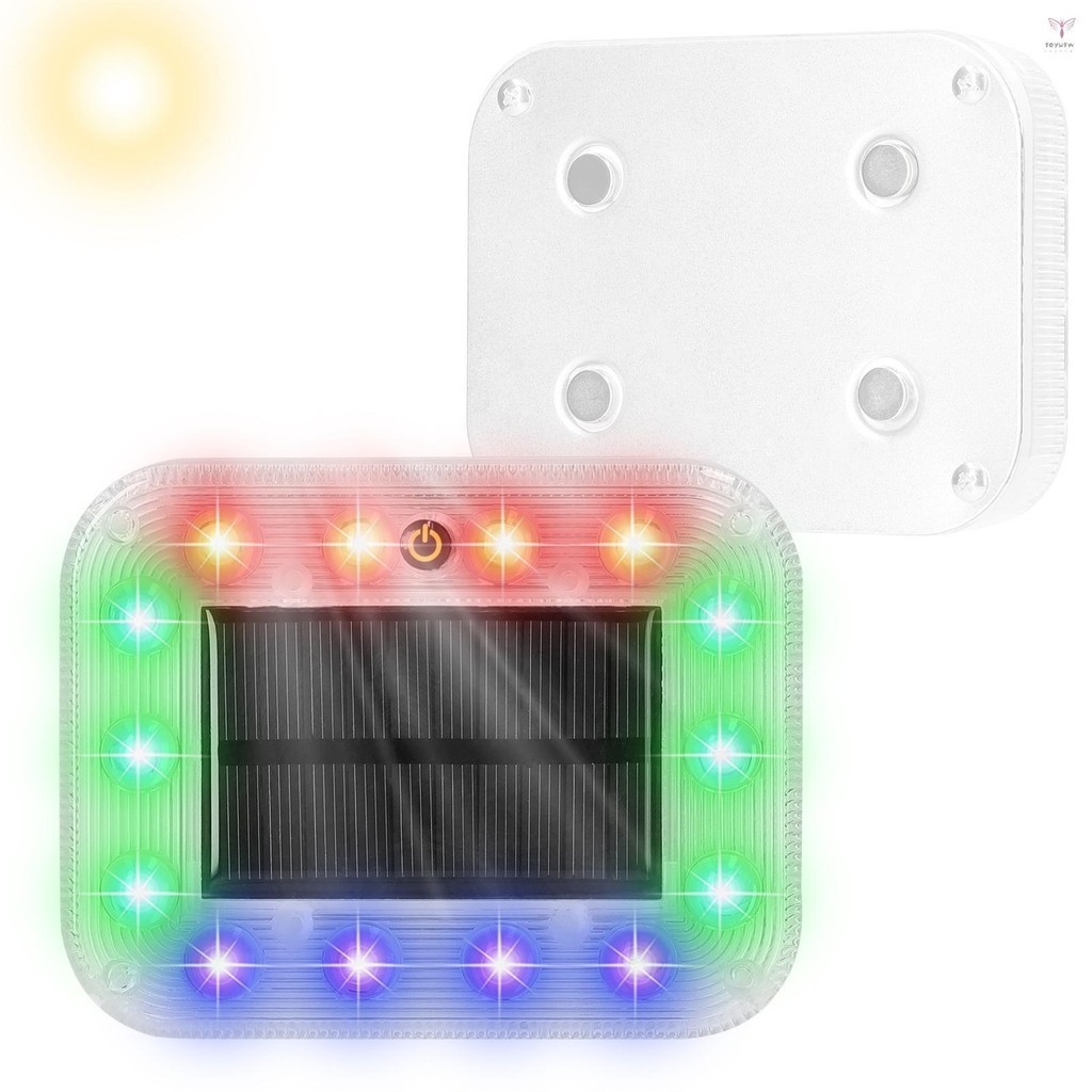 Uurig)汽車太陽能閃光燈彩色 LED 夜間警示燈 IP67 防水尾燈支持 3 種閃爍模式,適用於汽車卡車拖拉機工程車