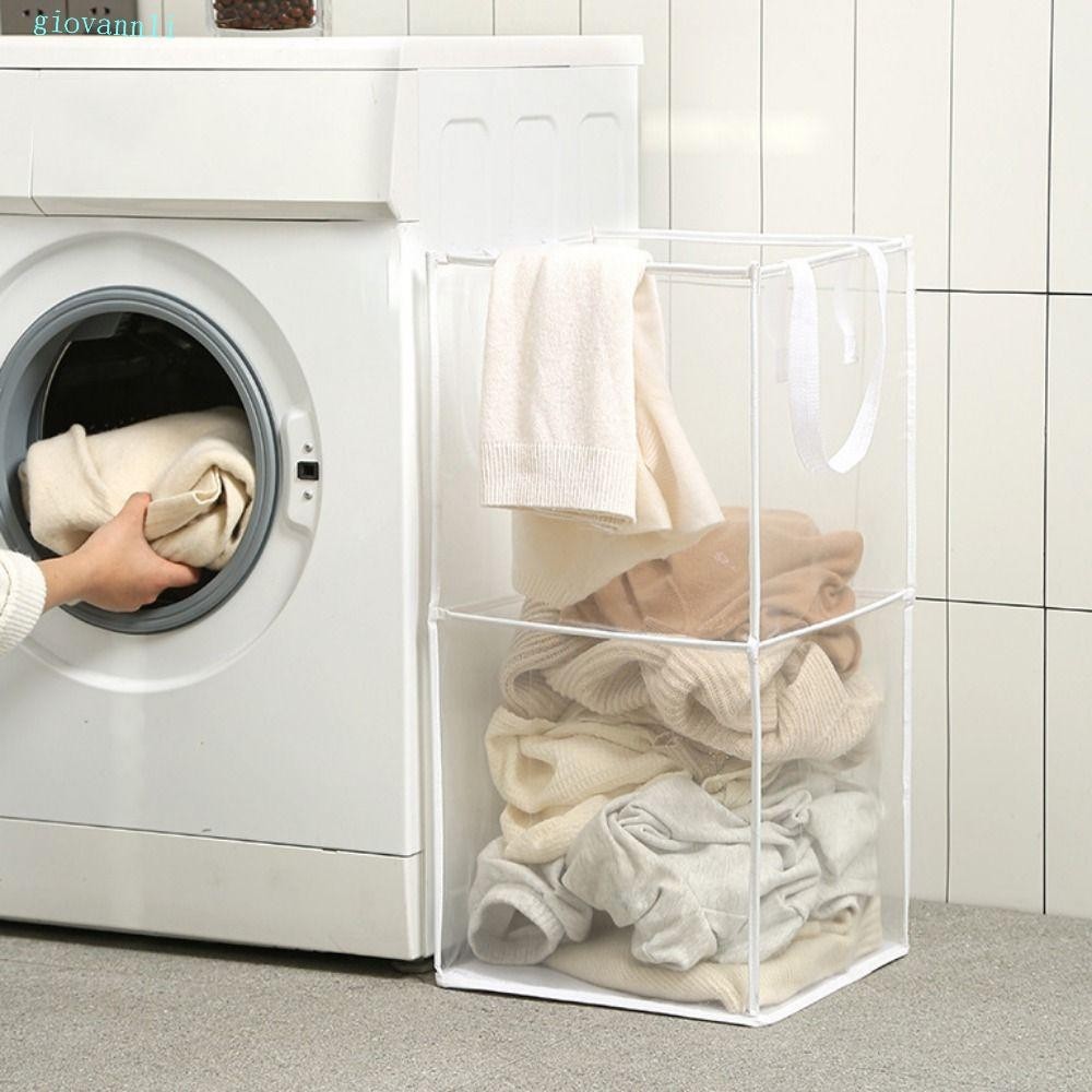 GIOVANN可折疊洗衣袋,單層/雙層帶手柄網狀洗衣籃,多功能大容量方塊字臟衣服收納籃洗衣房