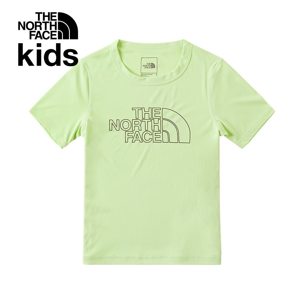 The North Face北面兒童綠色吸濕排汗防曬涼感大尺寸印花短袖T恤｜87ZDO0F