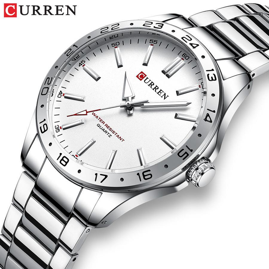 Curren/卡瑞恩新款商務男士手錶跨境外貿休閒鋼帶石英錶方勝鐘錶