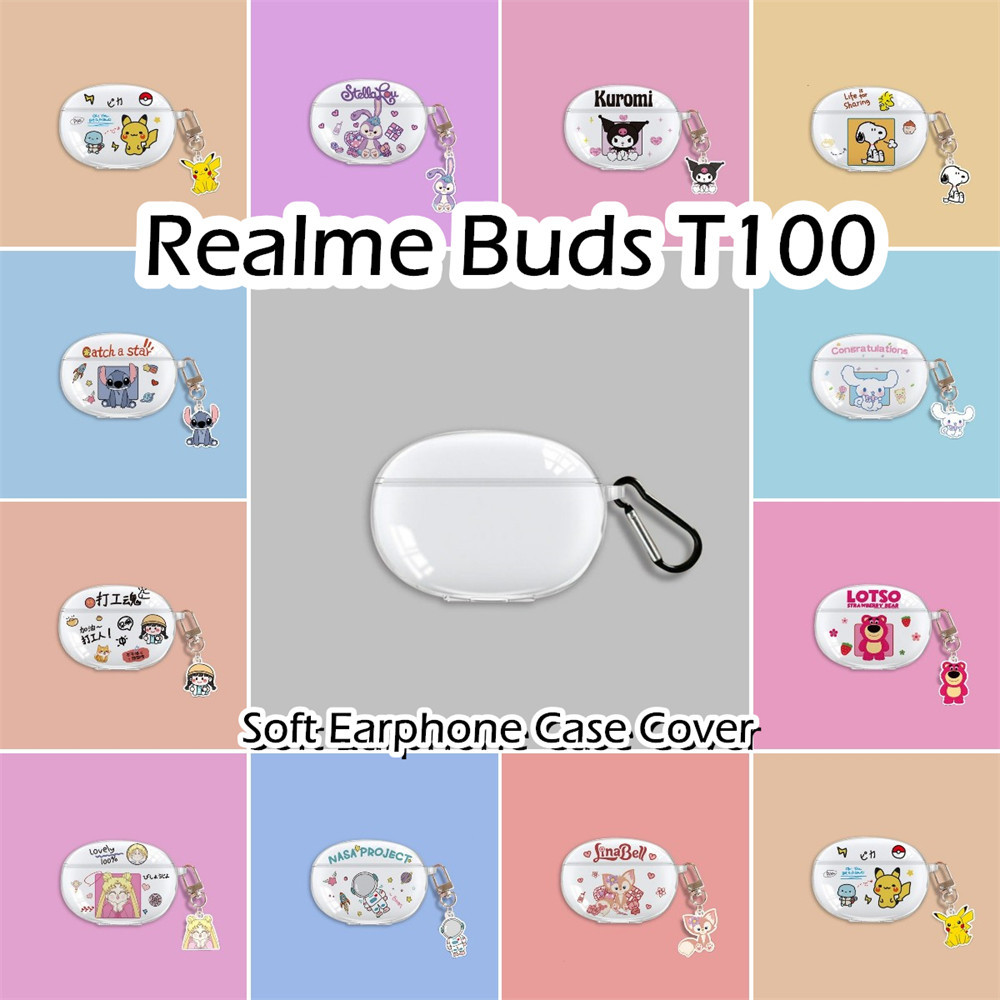 【熱賣】Realme Buds T100 Case 透明卡通系列軟矽膠耳機套外殼
