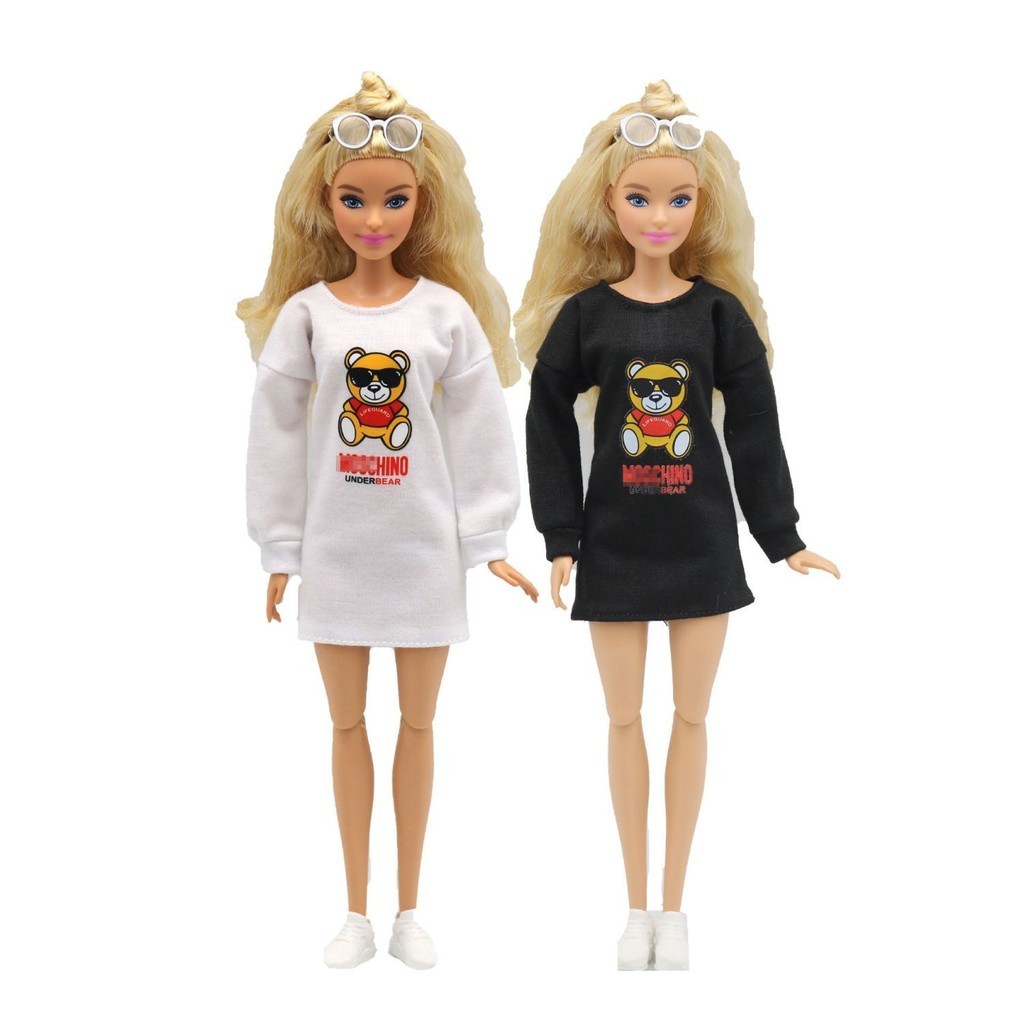 🍒30公分六分娃小熊黑白大學T洋裝娃娃衣服時尚換裝娃娃芭比配件兒童女孩玩具
