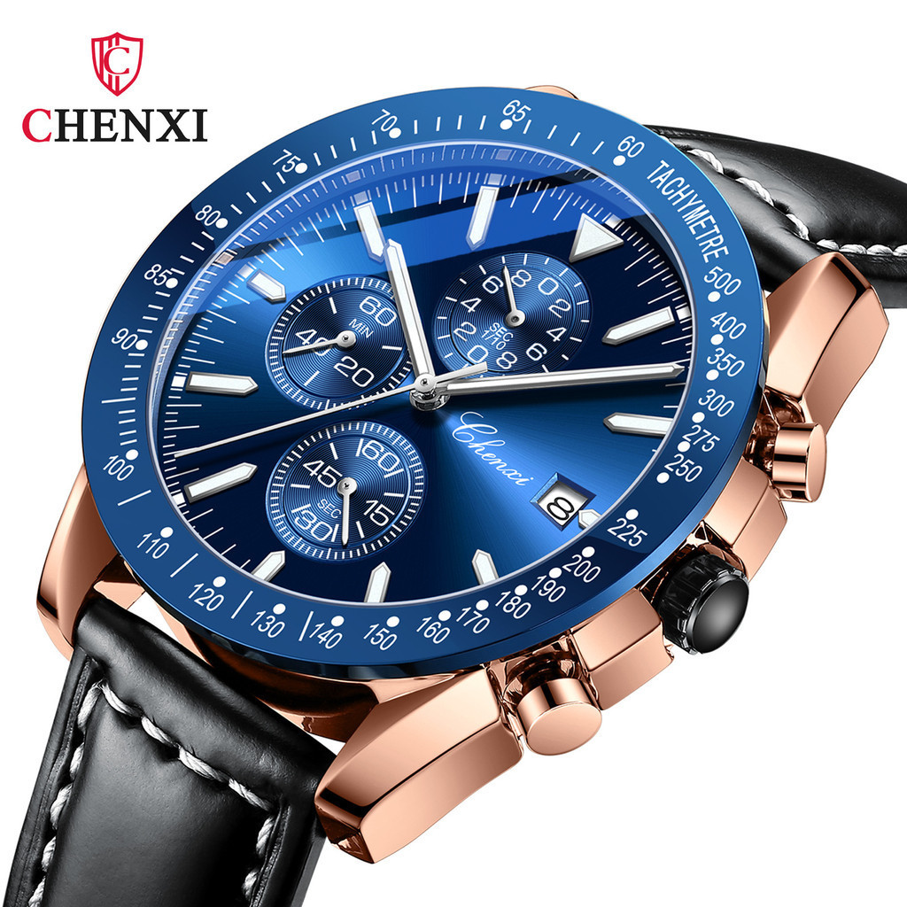 CHENXI手錶 CX-960 多功能 三眼計時 防水 夜光 石英 高級男士手錶