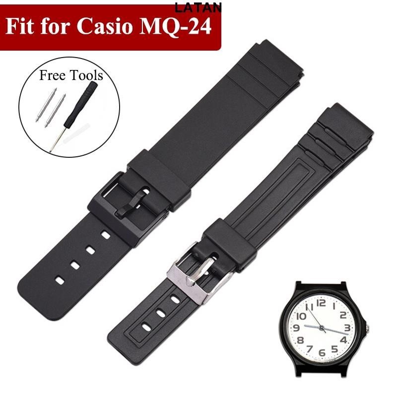 LATAN-16mm矽膠錶帶 適配卡西歐Casio MQ-24 MQ-76 凸口硅膠錶帶替換錶帶 防水運動錶帶手錶配件