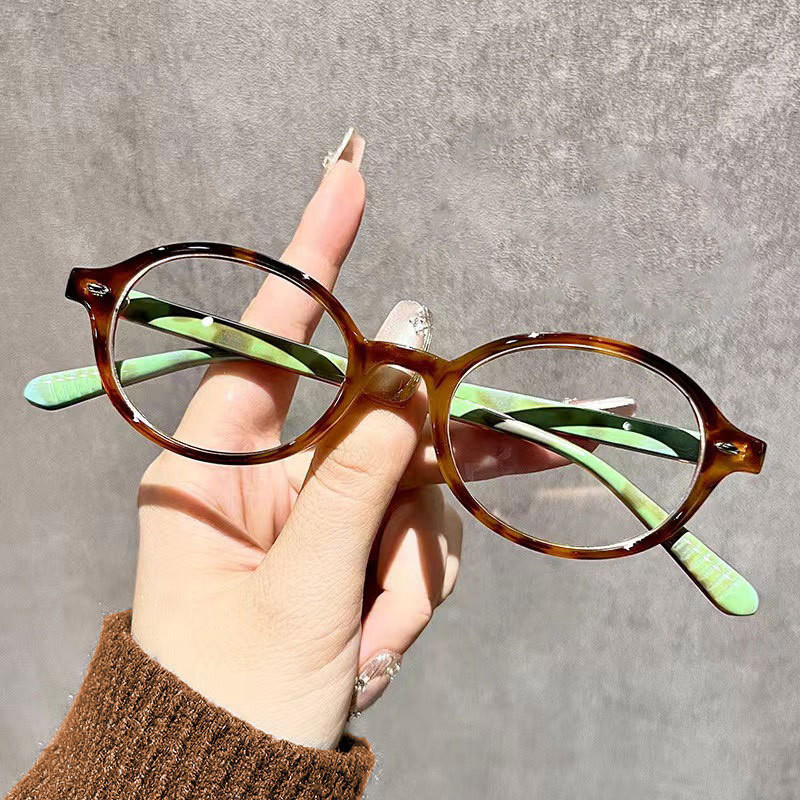2024時尚橢圓韓版新款防藍光眼鏡架復古女士透明玳瑁色小框個性眼鏡框流行電腦遊戲眼鏡