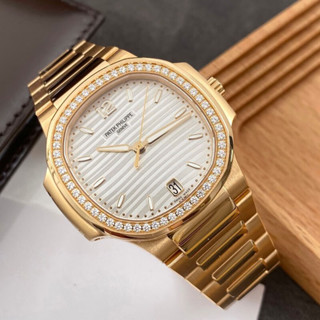 【B.D】PATEK' Watch 運動優雅系列7118/1200R女士腕錶鸚鵡螺玫瑰金白色盤鑲鑽圈自動機械手錶